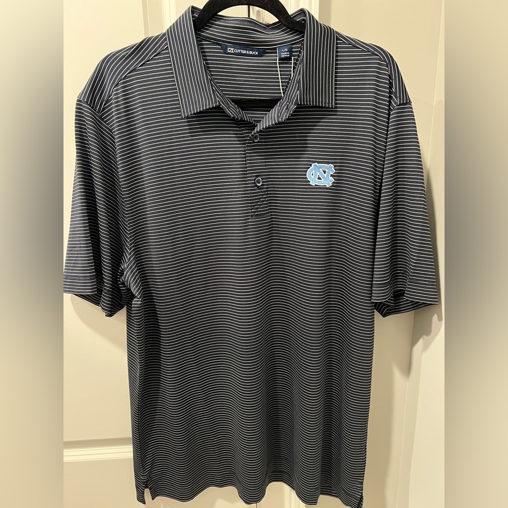 Cutter & Buck Navy and White Striped North Carolina Tarheels Polo